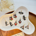 Vintage Halloween Enamel Skull Bat Tombstone Rose Alloy Drop Earrings view 1