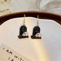 Vintage Halloween Enamel Skull Bat Tombstone Rose Alloy Drop Earrings view 3