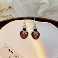 Vintage Halloween Enamel Skull Bat Tombstone Rose Alloy Drop Earrings view 2