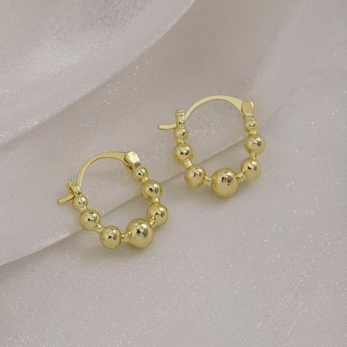 Korean Style Minimalist Alloy Round Beaded Hoop Ear Cuffs Elegant Light Luxury Geometric Metal Earrings