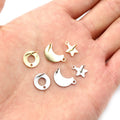Stainless Steel Geometric Moon Star Flower Stud Earrings With Hole For DIY Jewelry Accessories view 2