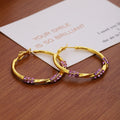 Elegant Luxury Gold Alloy Geometric Round Hoop With Purple Rhinestone Inlay Women Fashion Earrings view 4