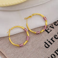 Elegant Luxury Gold Alloy Geometric Round Hoop With Purple Rhinestone Inlay Women Fashion Earrings view 2
