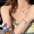 Premium Butterfly Zircon Heart Glass Bead Collarbone Necklace For Summer Fashion view 4