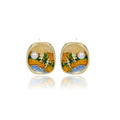 Vintage French Oval Sunset Enamel Wheat Ear Studs With Pearl And Alloy Gold Tone Luxury Earrings view 5