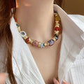 Ethnic Style Ceramic Flower Geometric Round Statement Collarbone Necklace For Women view 2