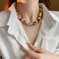 Ethnic Style Ceramic Flower Geometric Round Statement Collarbone Necklace For Women view 3