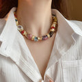 Ethnic Style Ceramic Flower Geometric Round Statement Collarbone Necklace For Women view 4