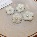 Sweet Floral Faux Pearl Stud Earrings With Silver Pins, Light Luxury Summer Jewelry view 2