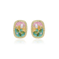 Elegant Vintage French Oval Oil Painting Enamel Flower Pearl Rhinestone Gold Alloy Stud Earrings view 5