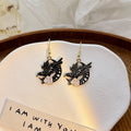Vintage Gothic Black Enamel Alloy Cat Dragon Phoenix Rose Charm Halloween Drop Dangle Earrings view 2