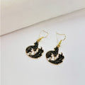Vintage Gothic Black Enamel Alloy Cat Dragon Phoenix Rose Charm Halloween Drop Dangle Earrings view 4