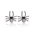 Gothic Punk Black Alloy Spider Shape Faux Pearl Rhinestone Halloween Statement Luxury Drop Earrings view 5