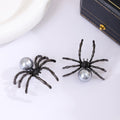 Gothic Punk Black Alloy Spider Shape Faux Pearl Rhinestone Halloween Statement Luxury Drop Earrings view 2