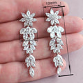 Fashion Luxury Sparkling Long Floral Leaf Earrings, Elegant Flower Drop Earrings For Women view 4