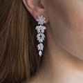 Fashion Luxury Sparkling Long Floral Leaf Earrings, Elegant Flower Drop Earrings For Women view 3