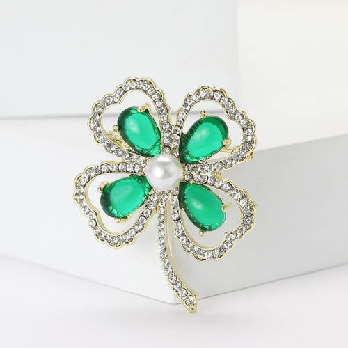 Alloy Rhinestone Four Leaf Clover Brooch For Women's Apparel