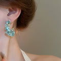 Natural Style Aquamarine Beaded Stud Earrings With Silver Pins Geometric Vacation Jewelry For Women view 4