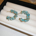 Natural Style Aquamarine Beaded Stud Earrings With Silver Pins Geometric Vacation Jewelry For Women view 3