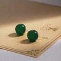 Vintage Chinese Style Emerald Green Faux Pearl Round Bead Silver Needle Elegant Stud Earrings view 3