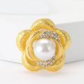 Alloy Matte Gold Pearl Flower Brooch Pin For Women's Clothing view 2