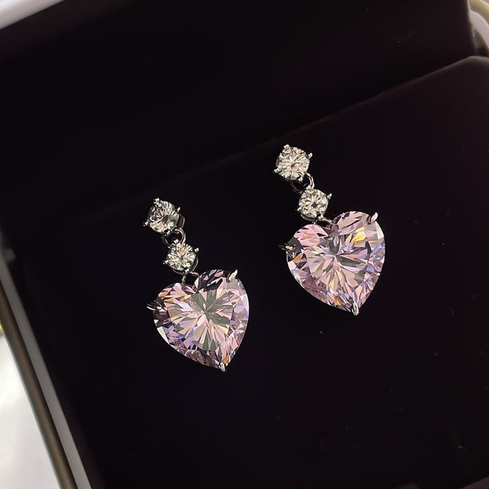 Korean Light Luxury Sparkling Heart Stud Earrings Sweet Cute School Style Ear Jewelry