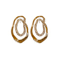 Gold Plated Alloy Irregular Oval Stud Earrings With Silver Posts Chic Geometric Line Design view 5