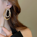 Gold Plated Alloy Irregular Oval Stud Earrings With Silver Posts Chic Geometric Line Design view 3