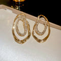 Gold Plated Alloy Irregular Oval Stud Earrings With Silver Posts Chic Geometric Line Design view 4