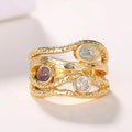 Moonlight Color Simulated Gemstone Ring, Gradient Geometric Multi Line Luxury Finger Jewelry view 6