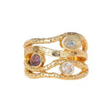 Moonlight Color Simulated Gemstone Ring, Gradient Geometric Multi Line Luxury Finger Jewelry view 5