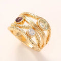 Moonlight Color Simulated Gemstone Ring, Gradient Geometric Multi Line Luxury Finger Jewelry view 2