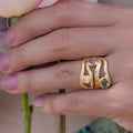 Moonlight Color Simulated Gemstone Ring, Gradient Geometric Multi Line Luxury Finger Jewelry view 3
