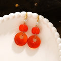 Vintage Orange Acrylic Pumpkin Round Donut Rhinestone Gold Hook Geometric Statement Earrings view 3