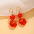 Vintage Orange Acrylic Pumpkin Round Donut Rhinestone Gold Hook Geometric Statement Earrings view 1
