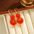 Vintage Orange Acrylic Pumpkin Round Donut Rhinestone Gold Hook Geometric Statement Earrings view 4