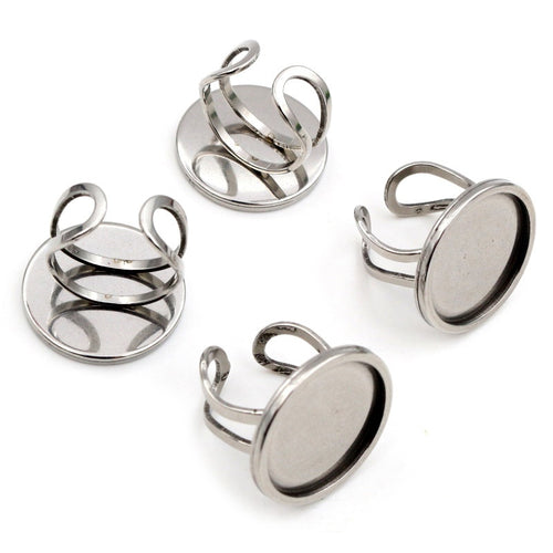 20mm Thick Stainless Steel Ring Cabochon Trays Square Rectangle DIY Jewelry Findings