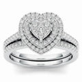 Trendy Multi Layer Ring Set, Heart Pave Two Piece Fashion Halo Heart Ring Set For Women view 1