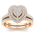 Trendy Multi Layer Ring Set, Heart Pave Two Piece Fashion Halo Heart Ring Set For Women view 7