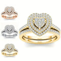 Trendy Multi Layer Ring Set, Heart Pave Two Piece Fashion Halo Heart Ring Set For Women view 2