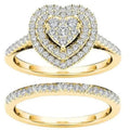 Trendy Multi Layer Ring Set, Heart Pave Two Piece Fashion Halo Heart Ring Set For Women view 3
