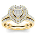 Trendy Multi Layer Ring Set, Heart Pave Two Piece Fashion Halo Heart Ring Set For Women view 6