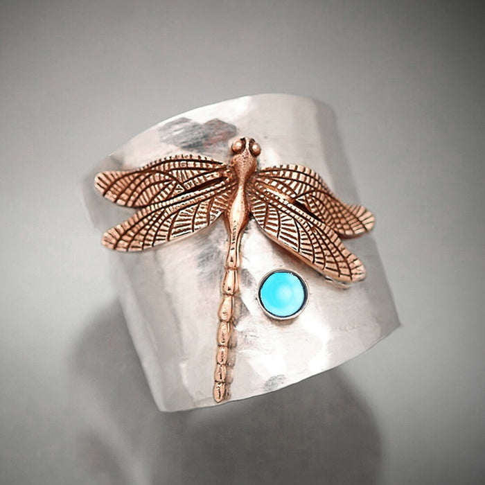 Vintage Carved Round Tube Dragonfly Thumb Ring, Unisex Statement European American Finger Ring