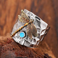 Vintage Carved Round Tube Dragonfly Thumb Ring, Unisex Statement European American Finger Ring view 5