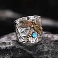 Vintage Carved Round Tube Dragonfly Thumb Ring, Unisex Statement European American Finger Ring view 3