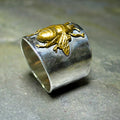 Vintage Hammered Two Tone Animal Insect Pattern Wide Band Unisex Index Finger Ring Jewelry view 3