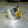Vintage Hammered Two Tone Animal Insect Pattern Wide Band Unisex Index Finger Ring Jewelry view 4