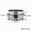 Creative Wide Stacked Sunflower Ring Two Tone Sun Flower Band Jewelry For Men And Women view 4