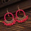 Vintage Bohemian Ethnic Round Hoop Alloy Handmade Woven Seed Bead Tassel Women's Fashion Earrings view 2