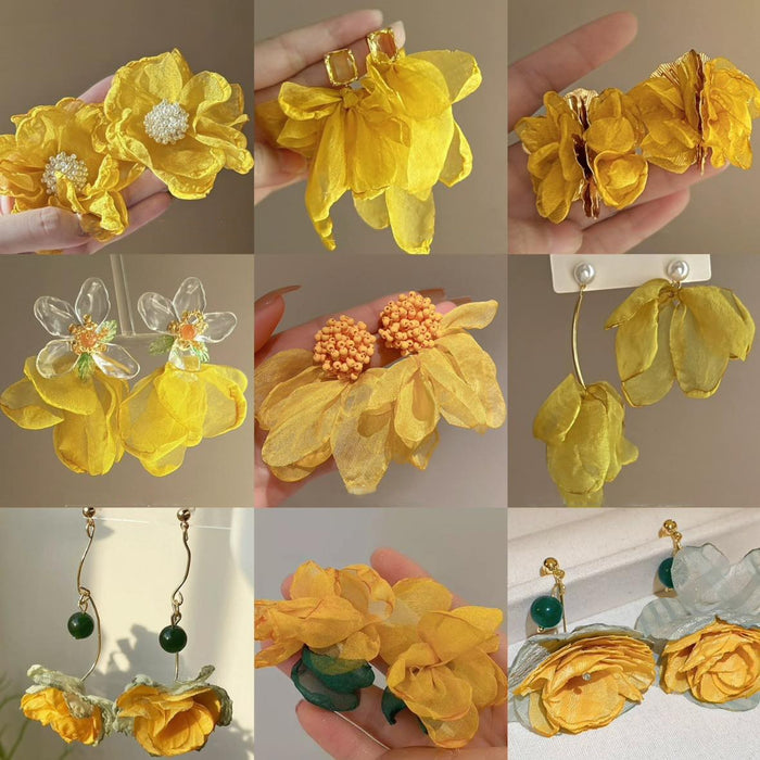Fresh Floral Artificial Crystal Tassel Drop Earrings With Silver Needle Sweet Light Luxury Style